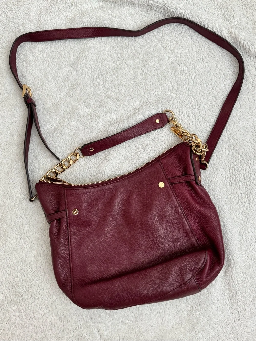 Michael Kors Burgundy Leather Hobo with Gold Chain Strap